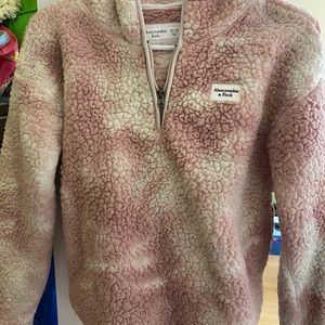Abercrombie Kids Pink & Ivory Tie Dye Quarter Zip Fuzzy Hoodie Size 13/14